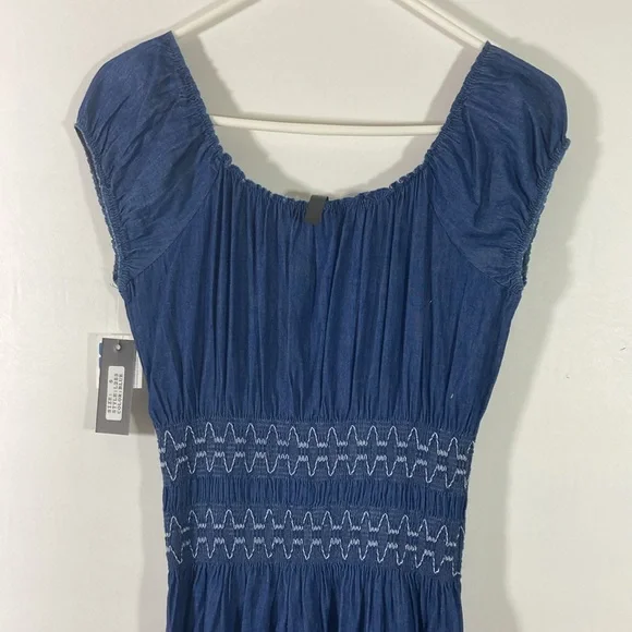 Lapis Maxi Dress Women Size S Dark & Faded Elastic Neck & Sleeves New With Tags - Picture 6 of 11